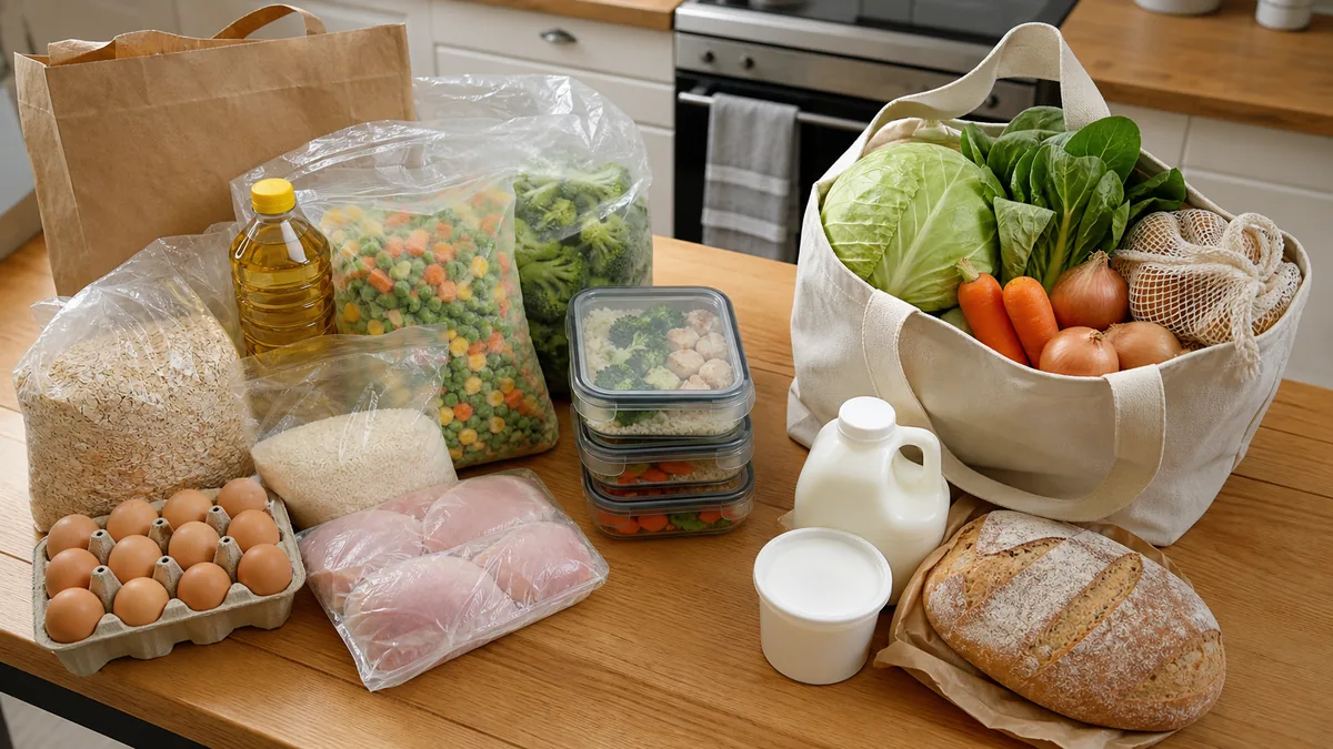 Bulk meal prep staples and a smaller weekly fresh grocery top-up arranged separately